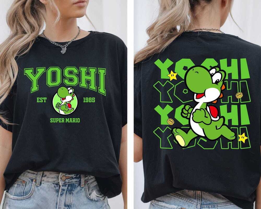 Super Mario Luigi T Shirt, Mario, Daisy, Peach Tee 2 Sdied Black